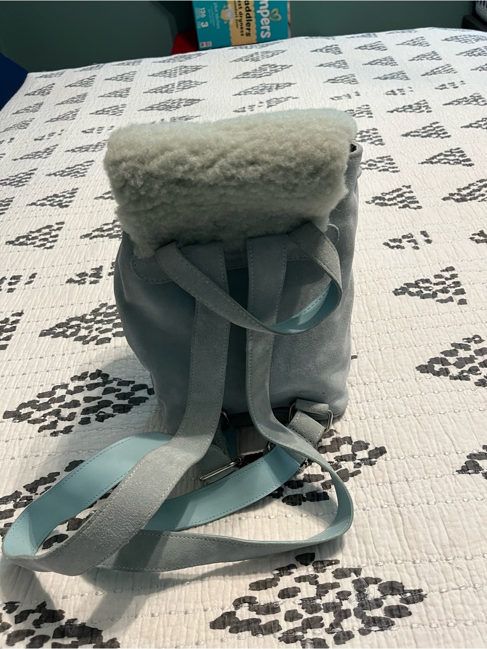 UGG Light Blue Suede Shearling-Trim Backpack
